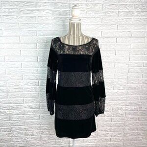 Laundry by Shelli Segal Bohemian Black Velvet and Sheer Lace Paneled Dress Sz 4
